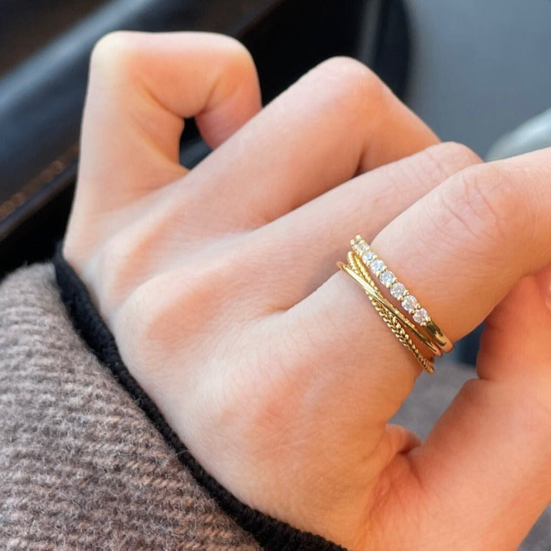 Composted of three different textured fine rings (3-in-1) A perfect versatile piece crafted in 18-karat gold vermeil silver for wearing alone or stacking together.