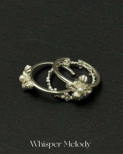 Cross-Petal Pearl Open Ring