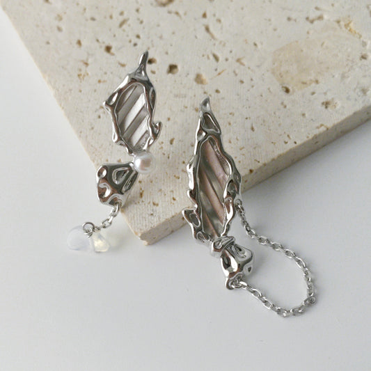 ELISA asymmetrical butterfly wing earrings in rhodium-plated sterling silver
