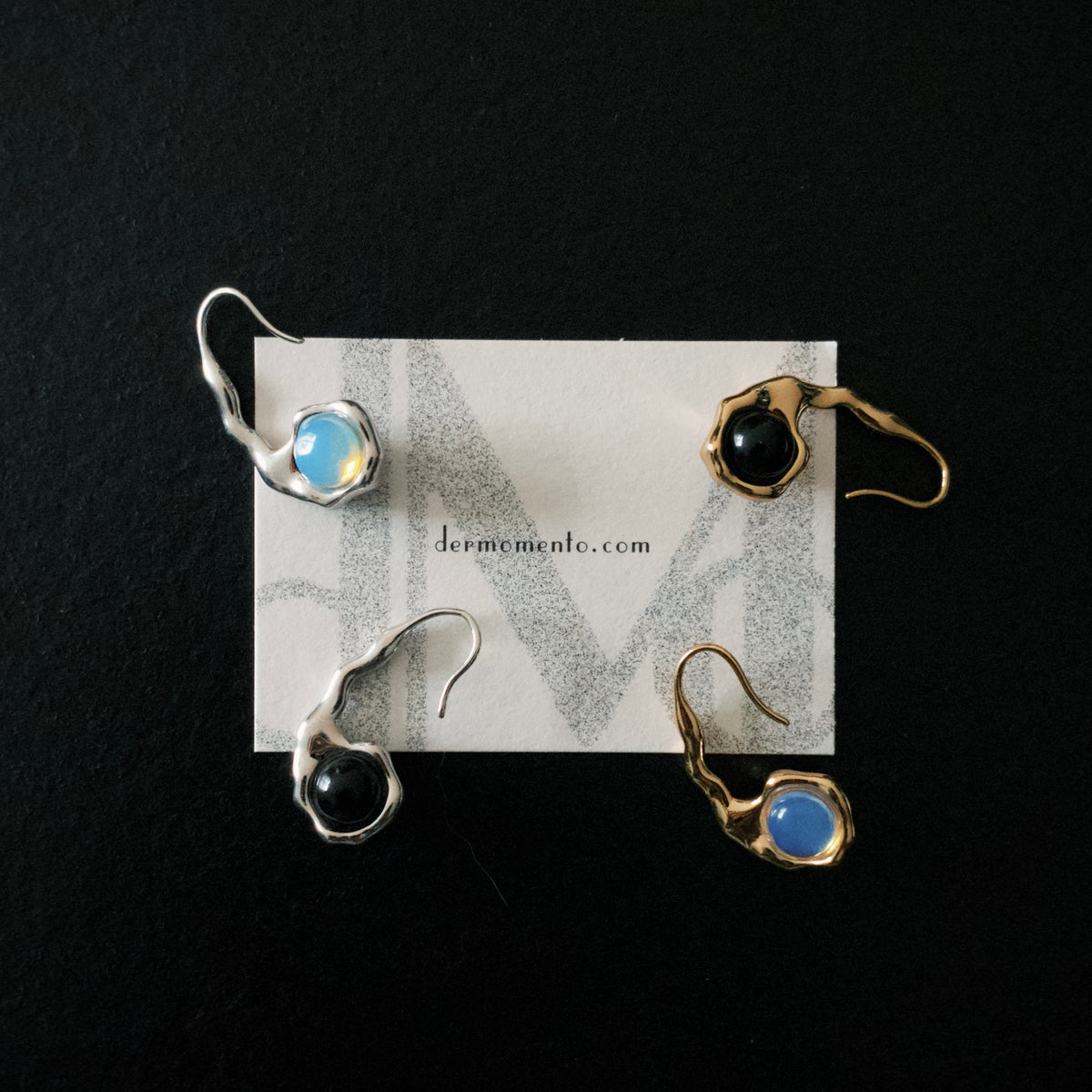 HELENA double-sided onyx and opal earrings in gold vermeil and sterling silver