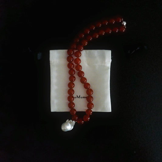 CATERINA Red Agate & Baroque Pearl Necklace