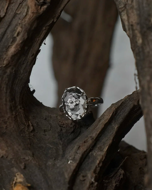 Cross-Petal Crystal Ring