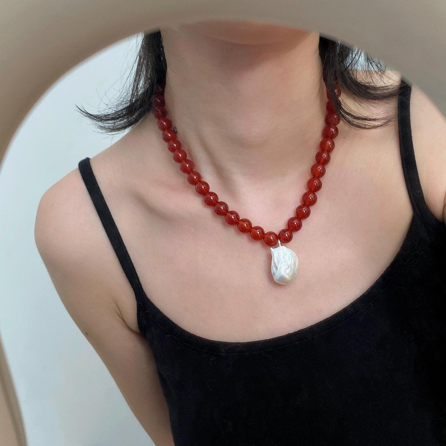 CATERINA Agate & Baroque Pearl Necklace