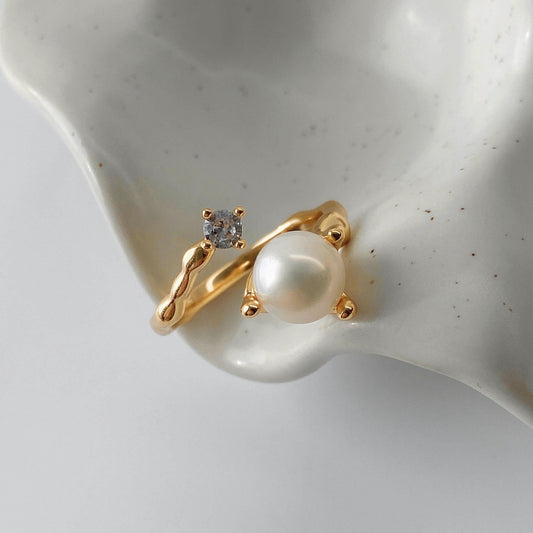 DIANA gold vermeil pearl open ring with zirconia accent